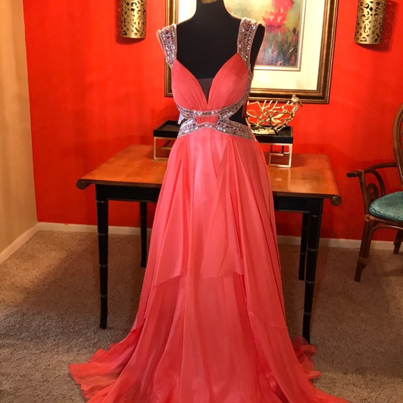 Sherri Hill Dresses & Skirts - SHERRI HILL CORAL, OPEN BACK BEADED GOWN